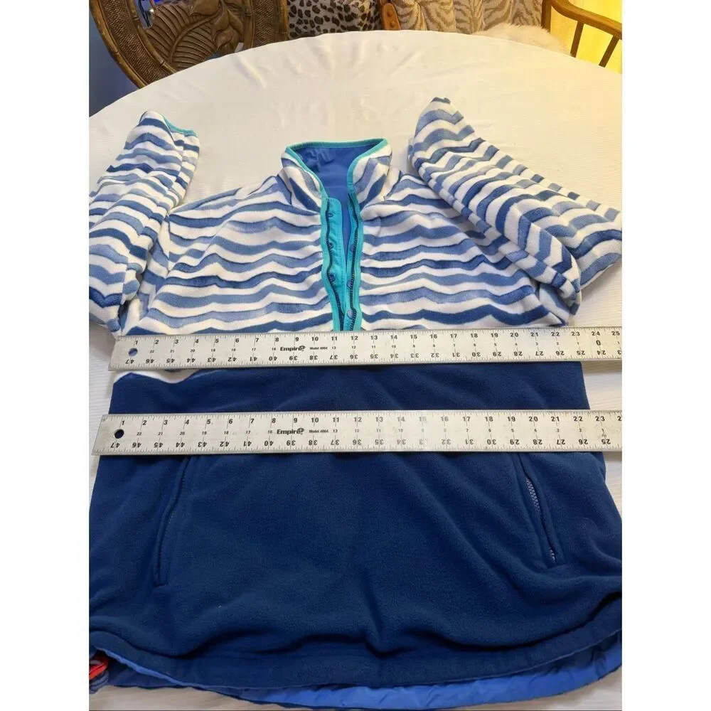 Chubbies Reversible Pullover Jacket Blue Teal Wave Fleece Men's Large Preppy Y2K